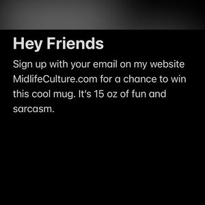 White ceramic mug with funny red writing. MidlifeCulture powered by caffeine …